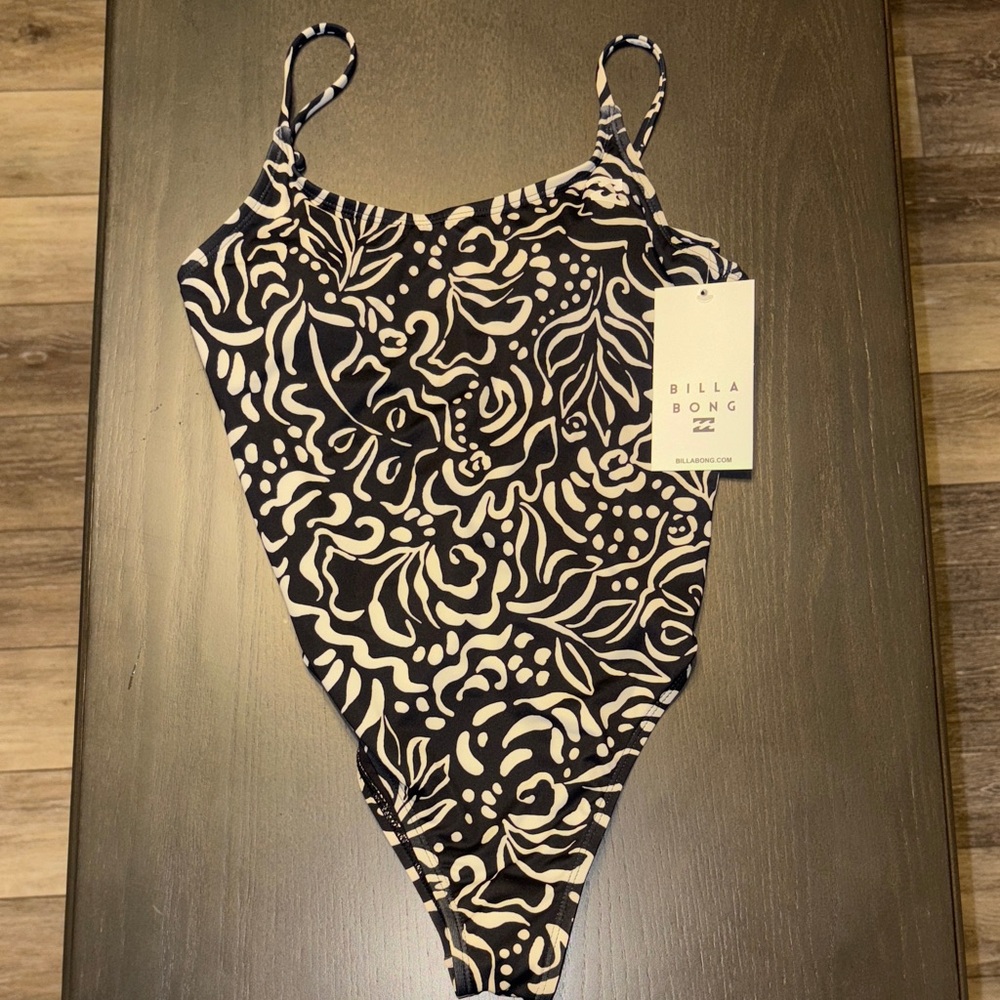 Billabong Black & White Abstract Floral One-Piece